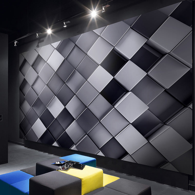 Nordic 3D Effect Square Mural for Accent Wall, Extra Large Wall Covering in Black and Grey