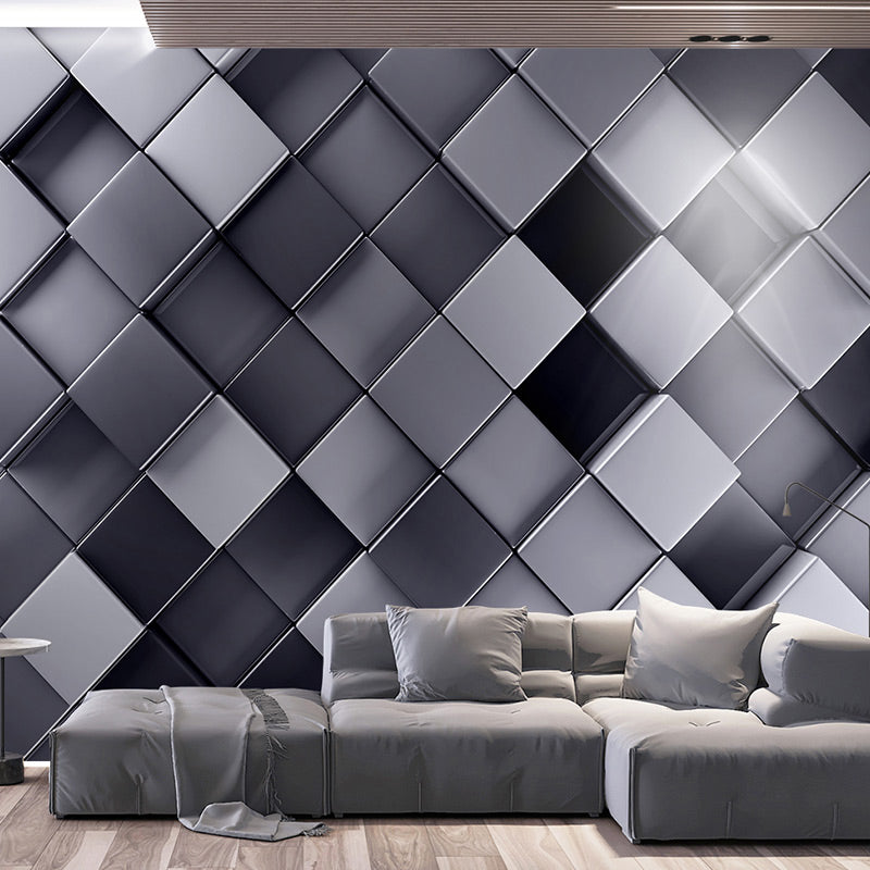 Nordic 3D Effect Square Mural for Accent Wall, Extra Large Wall Covering in Black and Grey