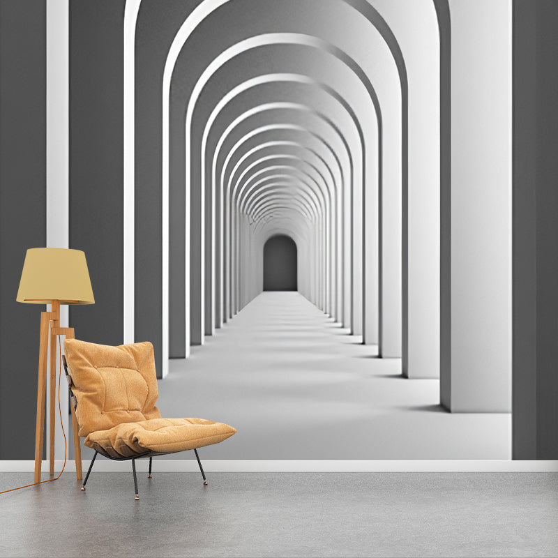 3D Print Tunnel Mural Wallpaper in Grey, Minimalist Wall Art for Meeting Room Decoration