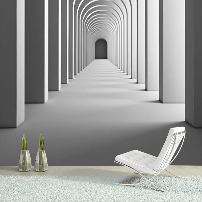 3D Print Tunnel Mural Wallpaper in Grey, Minimalist Wall Art for Meeting Room Decoration