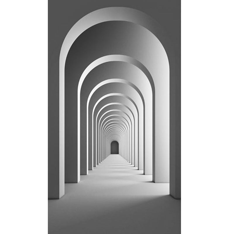 3D Print Tunnel Mural Wallpaper in Grey, Minimalist Wall Art for Meeting Room Decoration