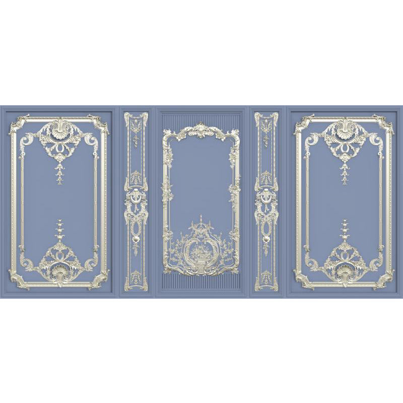 Blue Classic Wall Mural Decal Customized Size 3D Effect Frame Wall Art for Guest Room Decor