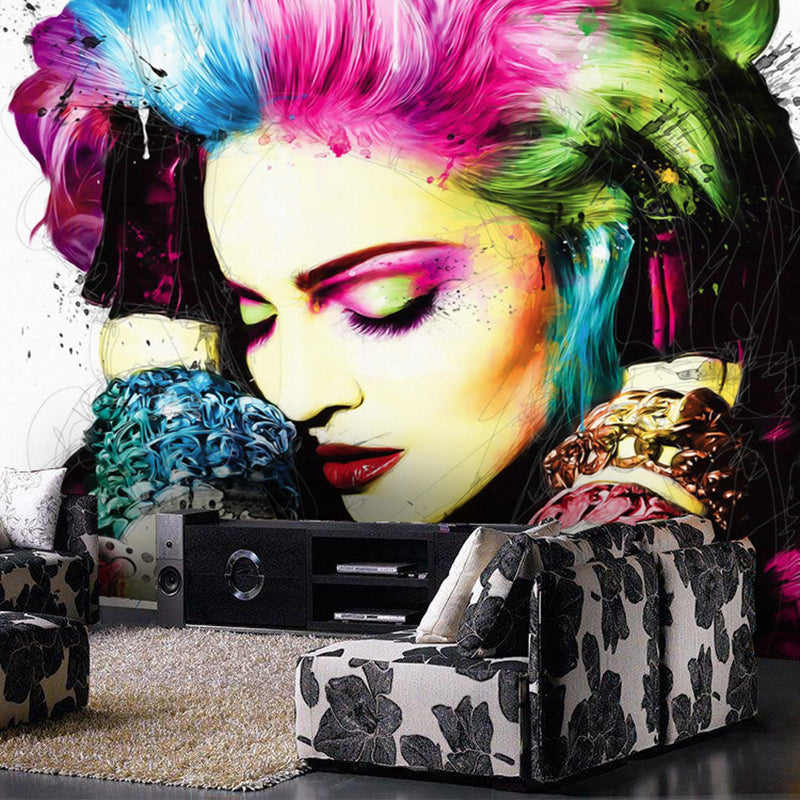 Illustration Beautiful Woman Wall Art for Living Room Decoration, Multi-Color, Made to Measure