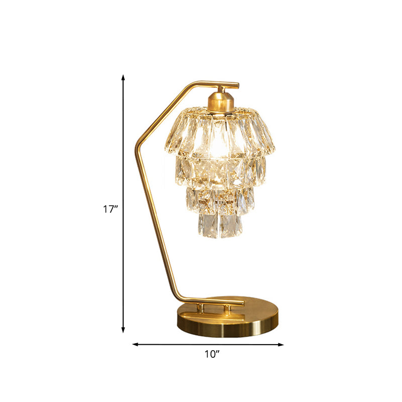 Tiered Crystal Night Lamp Contemporary 1 Light Brass Finish Nightstand Light with Angled Arm