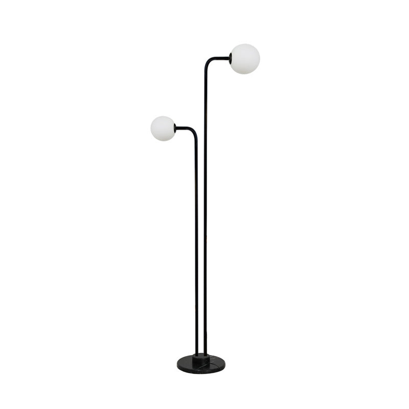 Lampe debout en forme de balle noire contemporain 2 ampoules Lumière de plancher en verre pour chambre à coucher