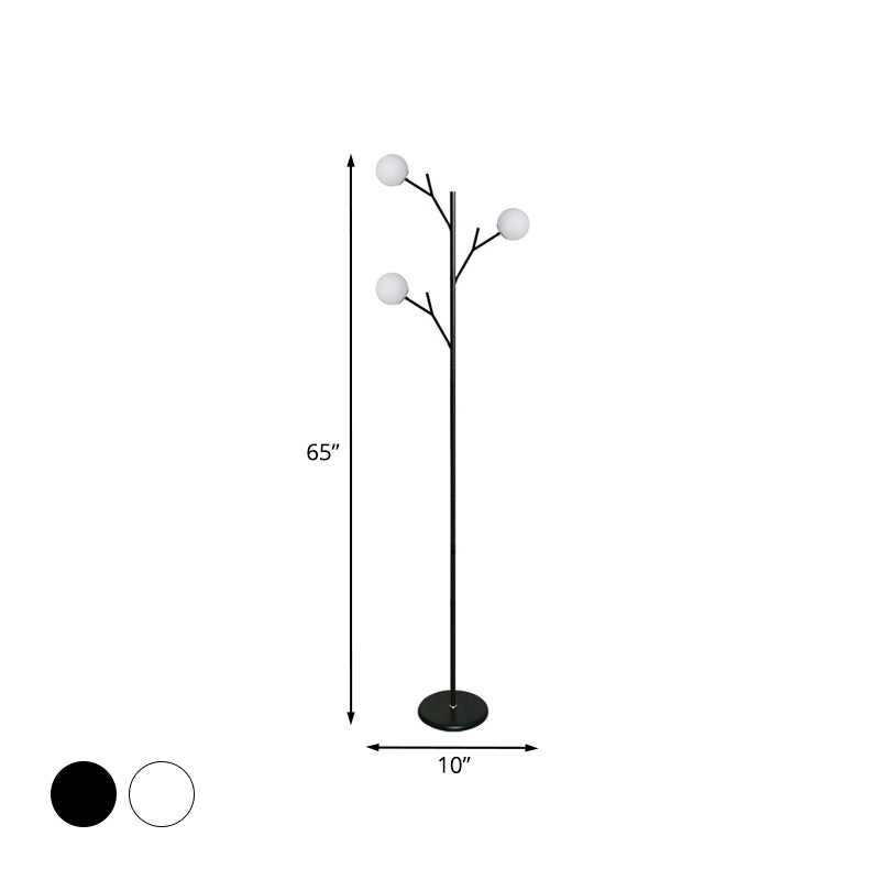 Luz de piso de metal con forma de árbol contemporáneo 3 bulbos lámpara de pie en blanco/blanco para dormitorio