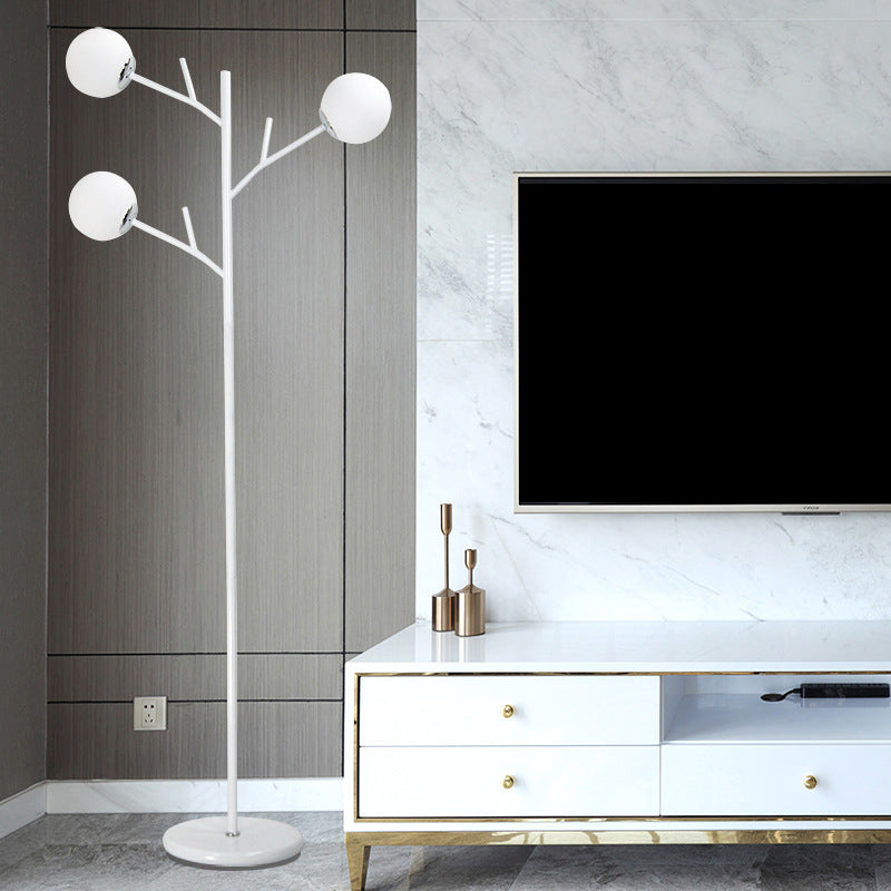 Luz de piso de metal con forma de árbol contemporáneo 3 bulbos lámpara de pie en blanco/blanco para dormitorio