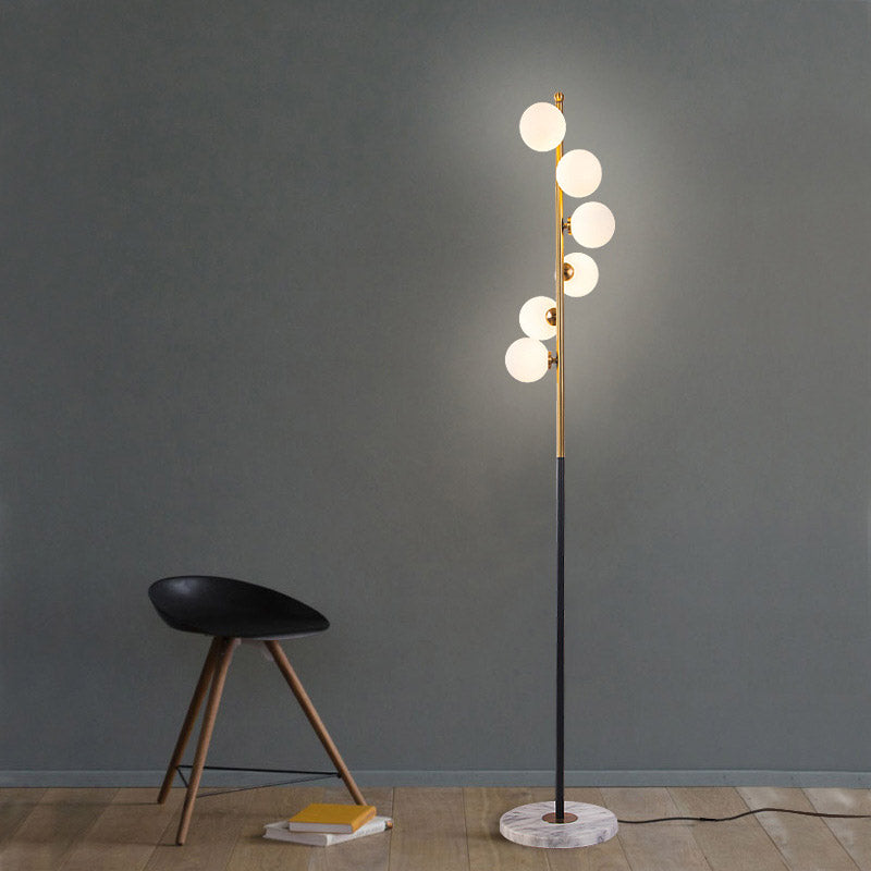 Black-Gold Sphere Floor Light Simple LED Glass Stand Up Lamp with Spiral Design for Study Room