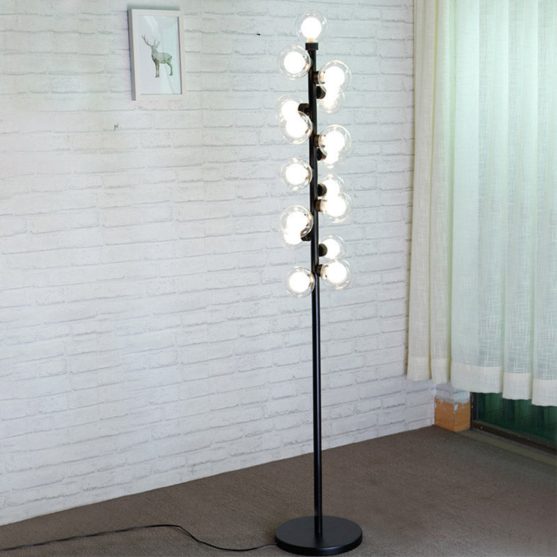 Orb Shape Reading Floor Lamp Nordic Glass LED Black Standing Light with Tree Design for Bedroom