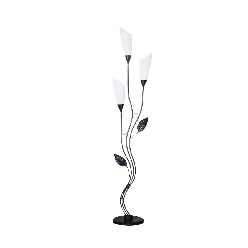 Lampada di lettura del pavimento dell'albero minimalista Metallic 3-bulba Studio in piedi Luce con ombra di Torchiere in nero/bianco