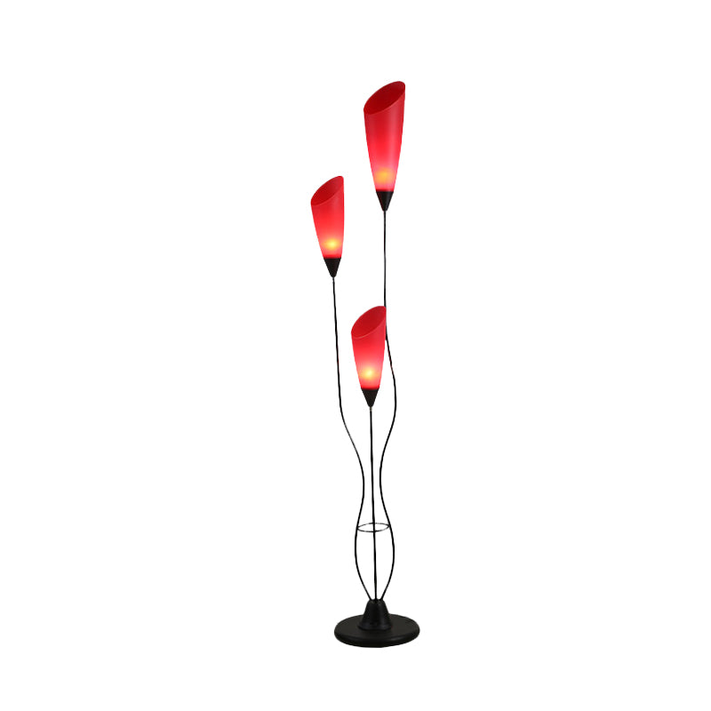 Torchiere Floor Reading Lamp Macaron Metallic 3 Heads Living Room Standing Light in Red