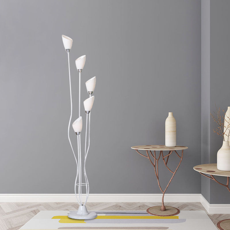 Metal Torchiere Floor Reading Lamp Contemporary 5-Bulb White Standing Light for Study Room