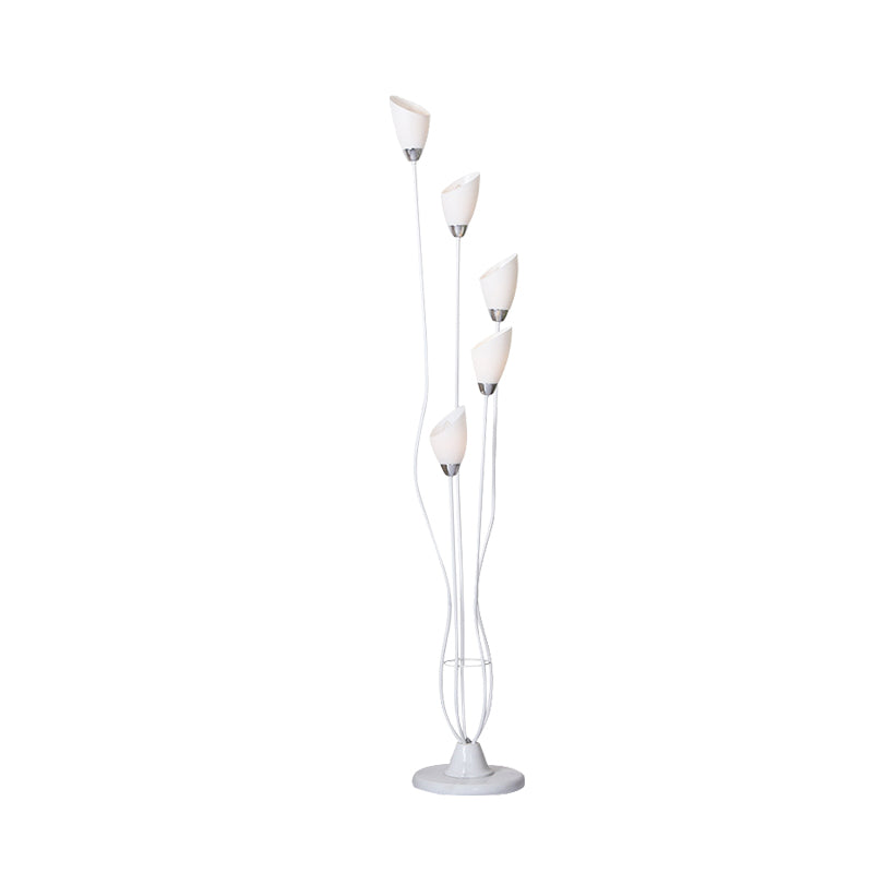 Lampada di lettura del pavimento in metallo Tortchiere Contemporaneo 5-Bulb White Standing Light for Study Room