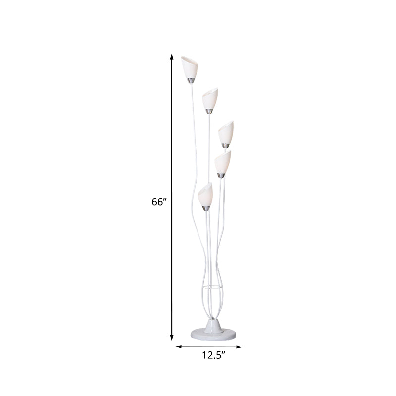 Lampada di lettura del pavimento in metallo Tortchiere Contemporaneo 5-Bulb White Standing Light for Study Room