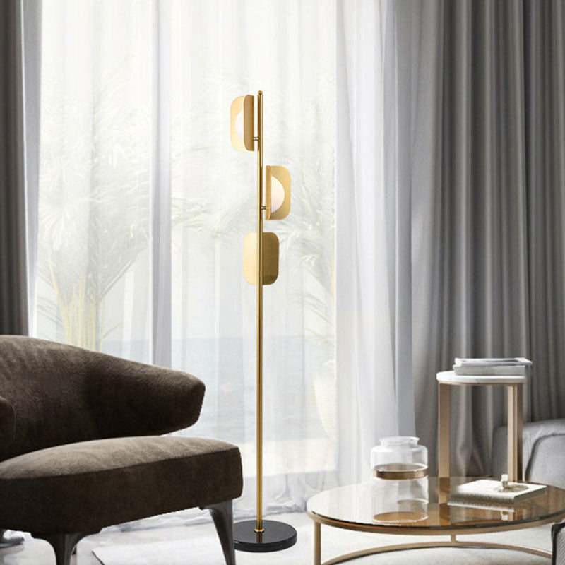 Metallic Geometric Reading Floor Lamp Simple 3 Bulbs Gold Standing Light for Living Room