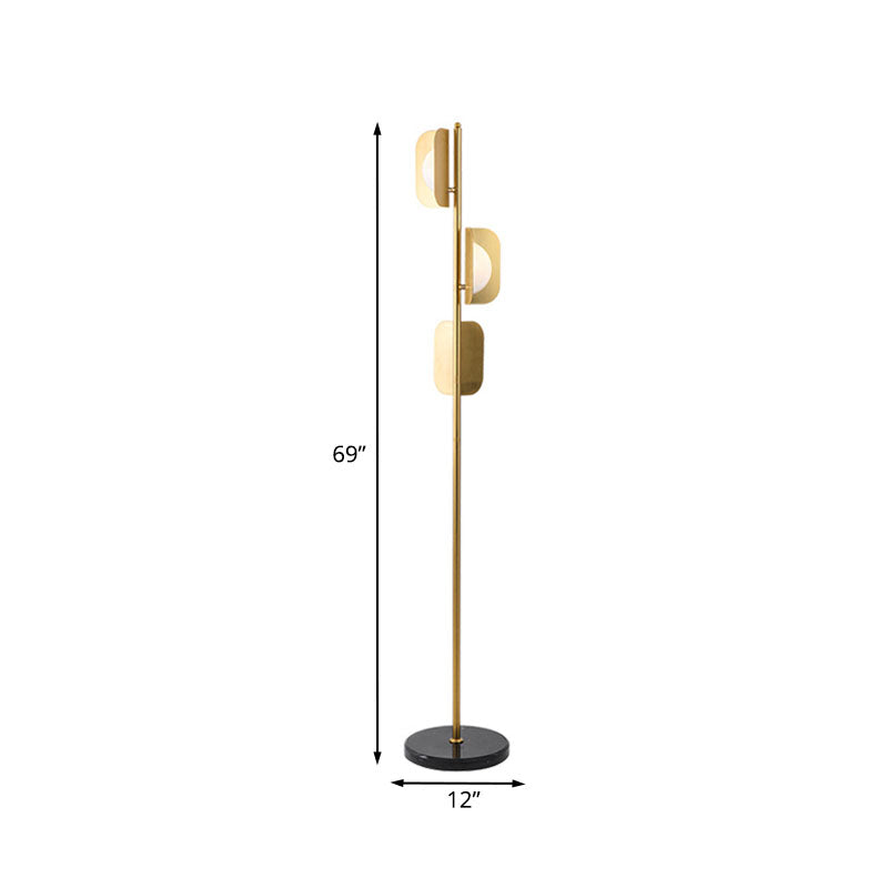 Lámpara de lectura geométrica metálica simple 3 bulbos de oro luz de pie para sala de estar