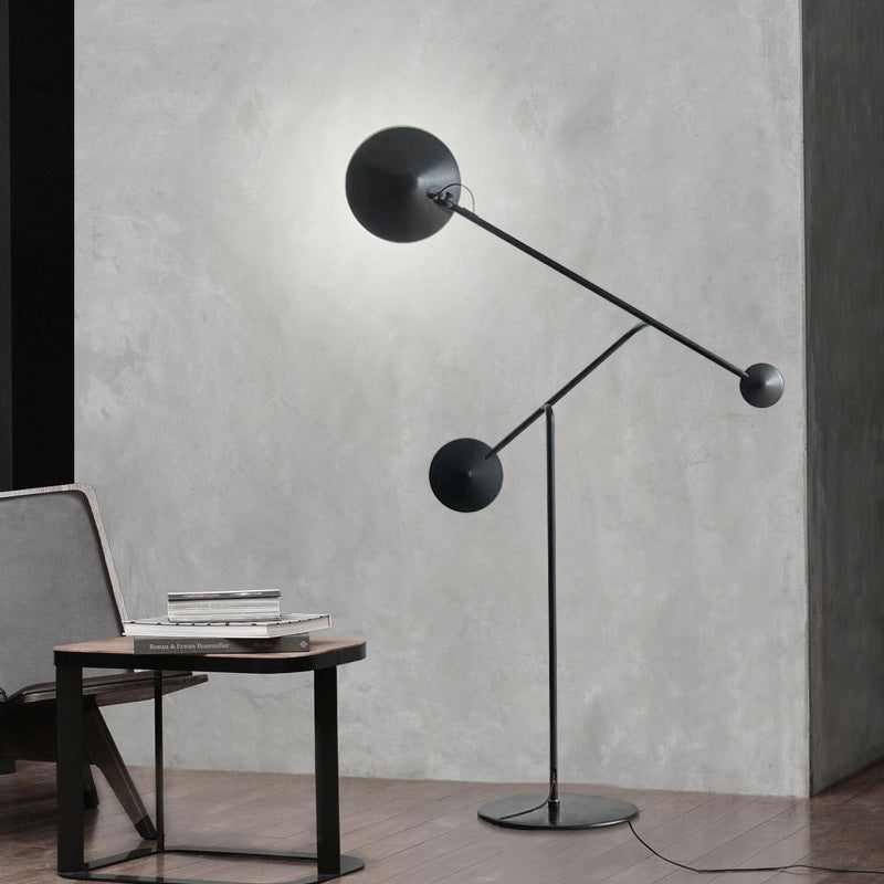 Conical Floor Reading Lamp with Balance Arm Contemporary Metal LED Study Room Standing Light in Black