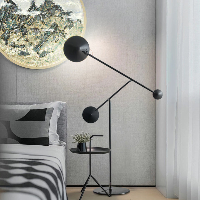 Conical Floor Reading Lamp with Balance Arm Contemporary Metal LED Study Room Standing Light in Black