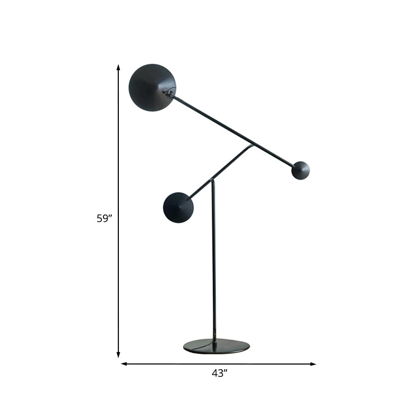 Conical Floor Reading Lamp with Balance Arm Contemporary Metal LED Study Room Standing Light in Black