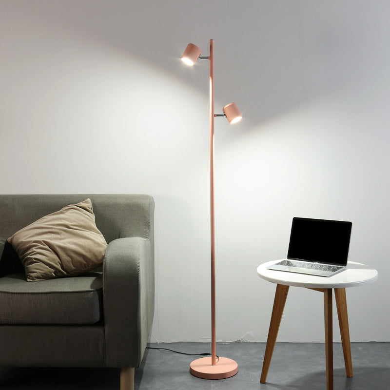 Cylinder Standing Light Macaron Metallic Study Room LED Reading Floor Lamp in White/Pink/Green