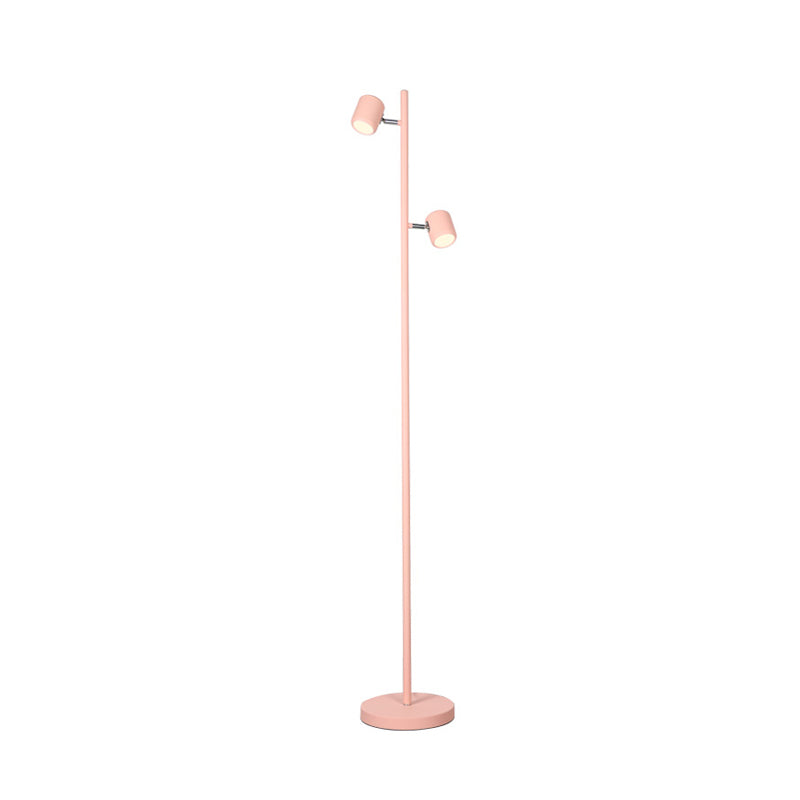 Cylinder Standing Light Macaron Metallic Study Room LED Reading Floor Lamp in White/Pink/Green