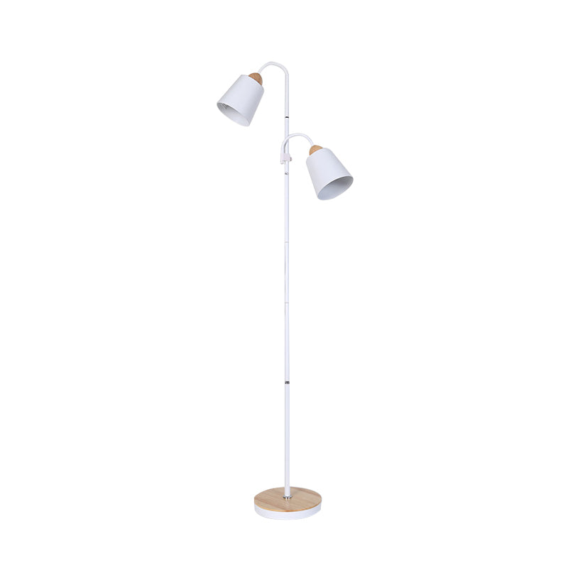 White Trumpet-Like Standing Light Nordic 2 Bulbs Metallic Reading Floor Lamp for Study Room