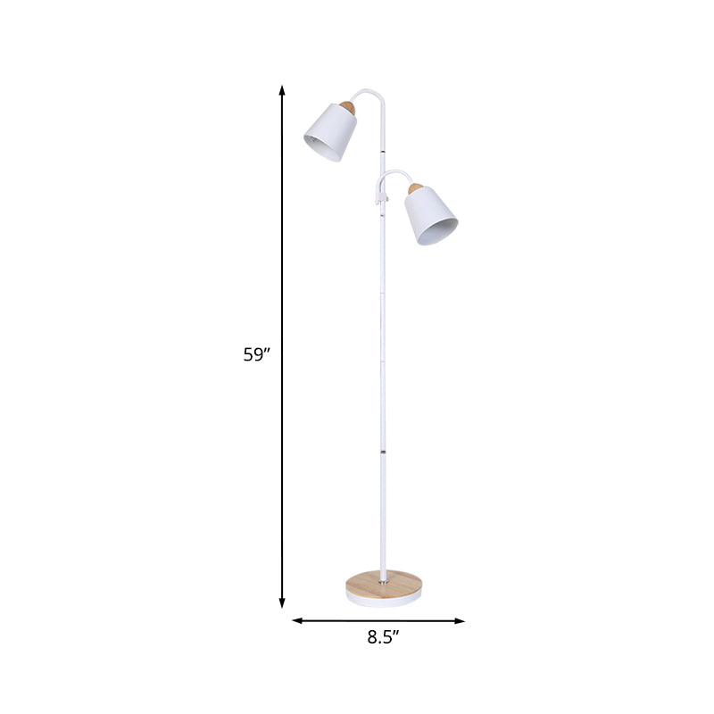 Witte trompet-achtig staande Licht Noordse 2 bollen metalen leesvloerlamp voor studieruimte