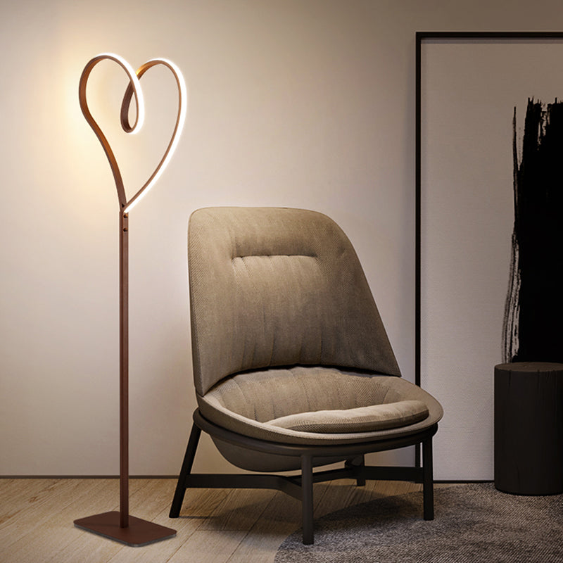 Coffee Heart-Like Standing Lighting Modernist LED Metal Floor Reading Lamp in Warm/White Light