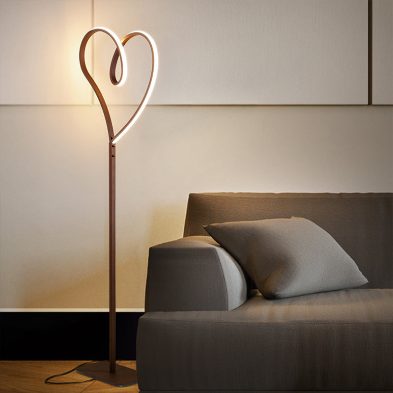 Coffee Heart-Like Standing Lighting Modernist LED Metal Floor Reading Lamp in Warm/White Light