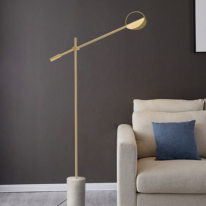 Metallic Hoop Stand Up Lamp Modernist Single Black/Gold Finish Floor Standing Light met Balance Arm