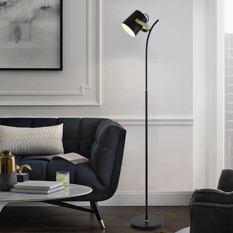 Cylinder Spotlight Floor Light Modern Single Metallic Living Room Handle Floor Lamp in Black