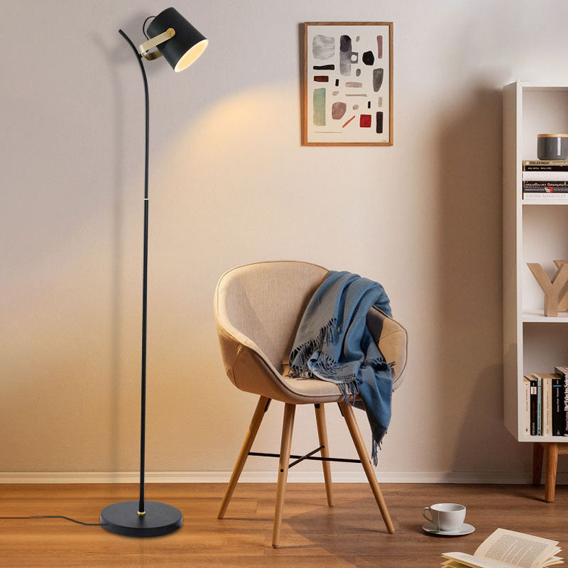 Cylinder Spotlight Floor Light Modern Single Metallic Living Room Handle Floor Lamp in Black