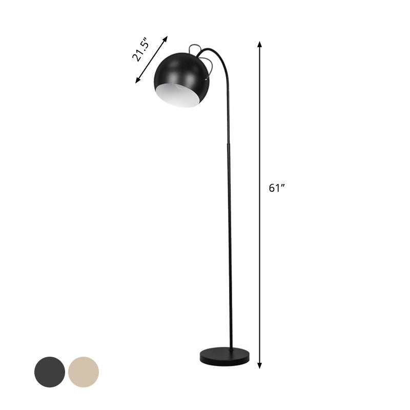 Minimalistische Kuppel Schatten Stand Up Lampe Metall Einkopf Schlafzimmer Bodenlicht mit Lichtbogenarm in Weiß/Schwarz