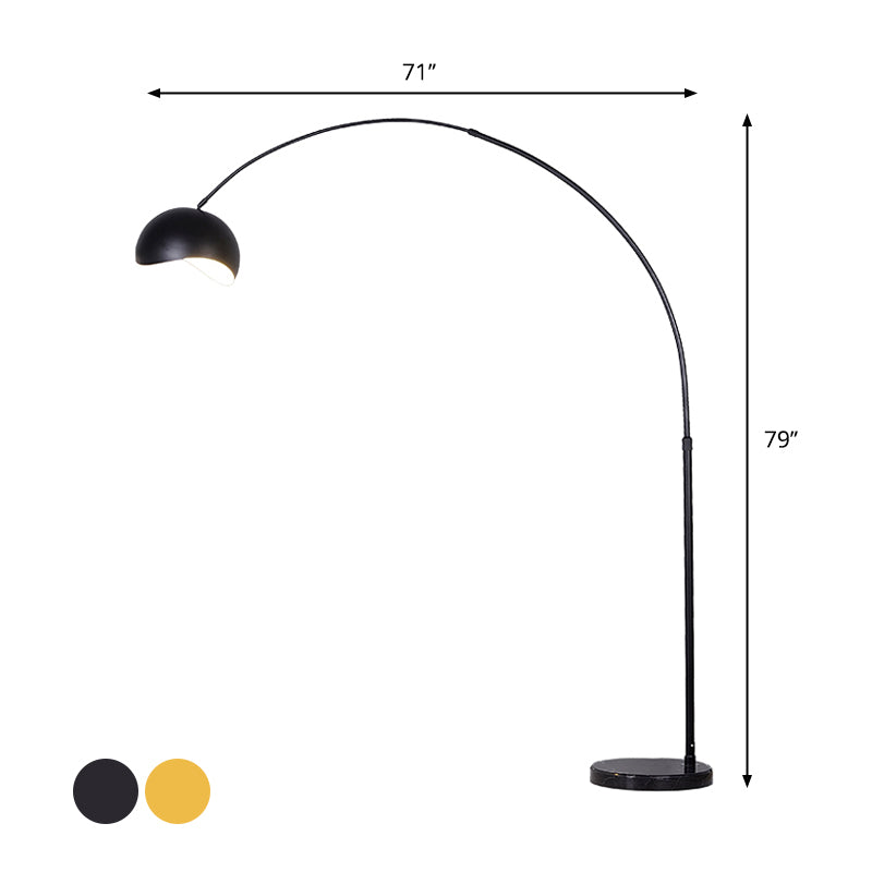 Fishing Rod Standing Floor Light Modern Metal 1 Bulb Black/Yellow Floor Lamp with Dome Shade