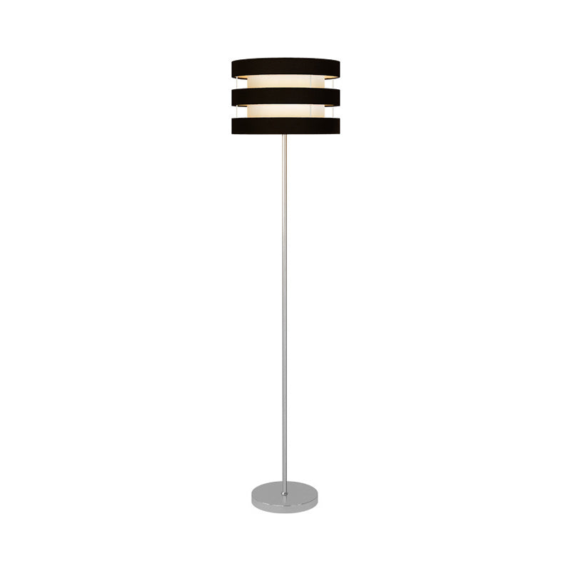 Drum Cage Metal Floor Light Modernism 1 Light Black Finish Floor Reading Lamp with Fabric Shade Inside