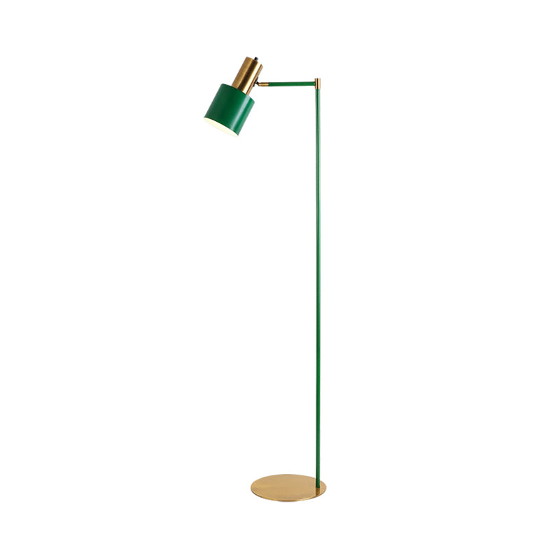 Green Finish Tubular Reading Floor Light Modern LED Metal Stand Up Lamp with Right Angle Arm