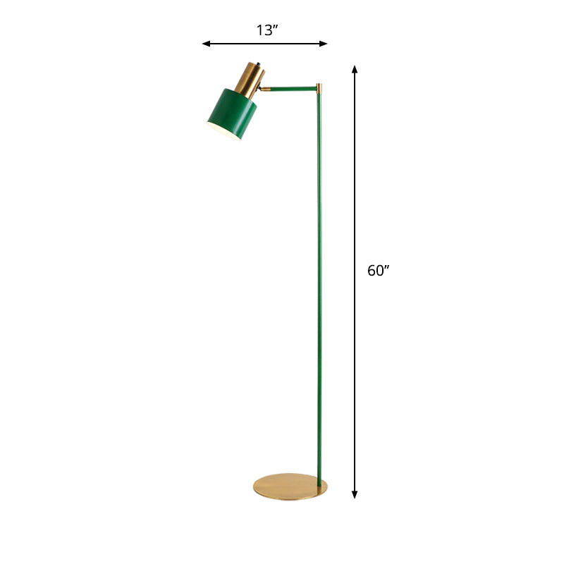 Green Finish Tubular Reading Floor Light Modern LED Metal Stand Up Lamp with Right Angle Arm