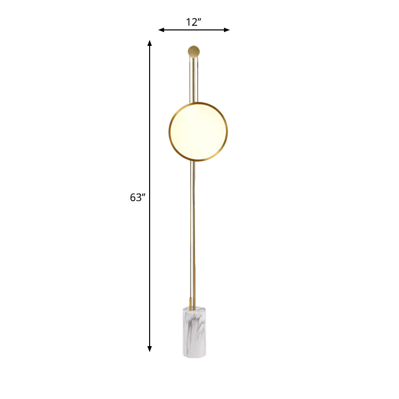 Gold Finish Round Panel Standing Floor Light Modernist LED Metallic Stand Up Lamp for Living Room