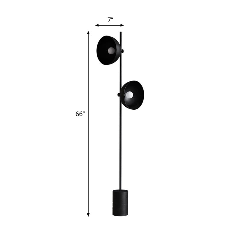 Minimalist 2 Bulbs Reading Floor Light with Metal Shade Black Finish Semicircle Standing Floor Lamp