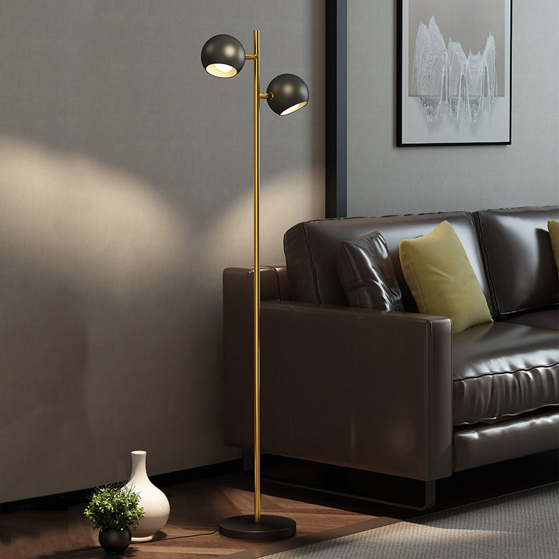 Simplicity Domed Shade Stand Up Light Metal 2 Lights Living Room Floor Lamp in Black and Gold