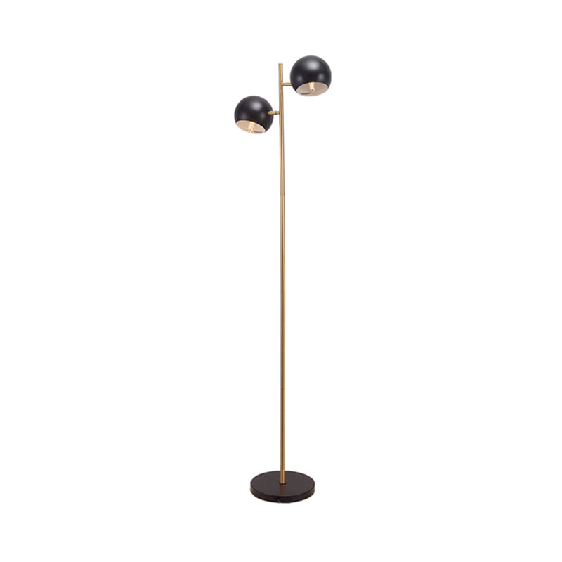 Simplicity Domed Shade Stand Up Light Metal 2 Lights Living Room Floor Lamp in Black and Gold