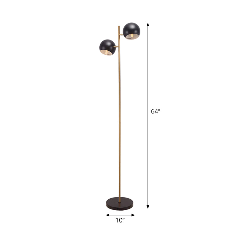 Simplicity Domed Shade Stand Up Light Metal 2 Lights Living Room Floor Lamp in Black and Gold