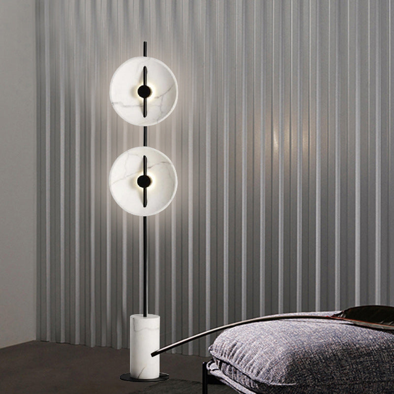 White Finish Flat Saucer Floor Lamp Modernism 2-Light Marble Standing Floor Light for Bedside