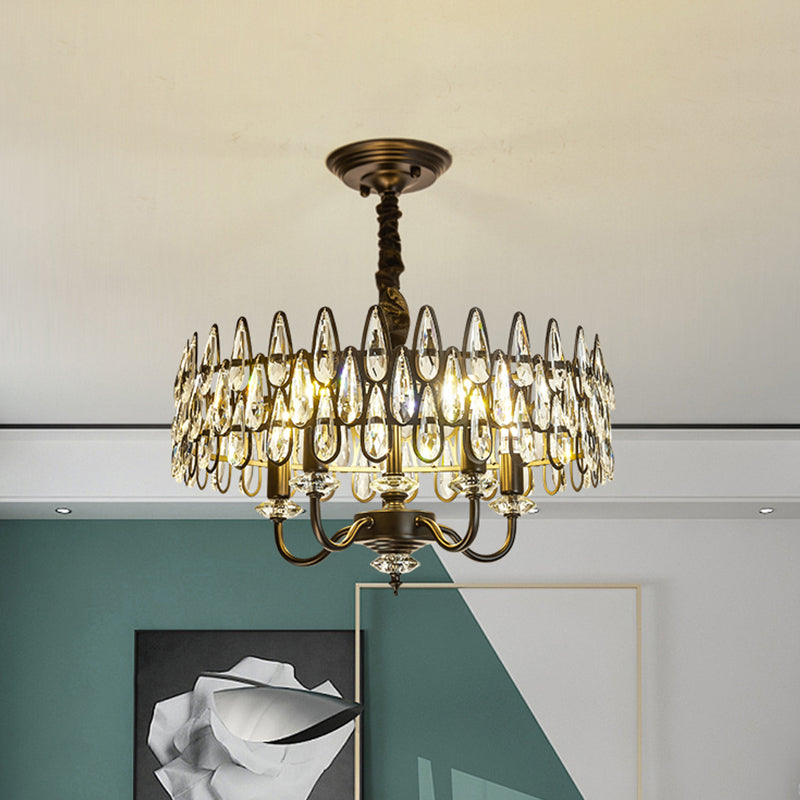 Chandelier de plafond en larme noire avec modernisme de tambour modernisme 4-Light Crystal suspendu suspendu