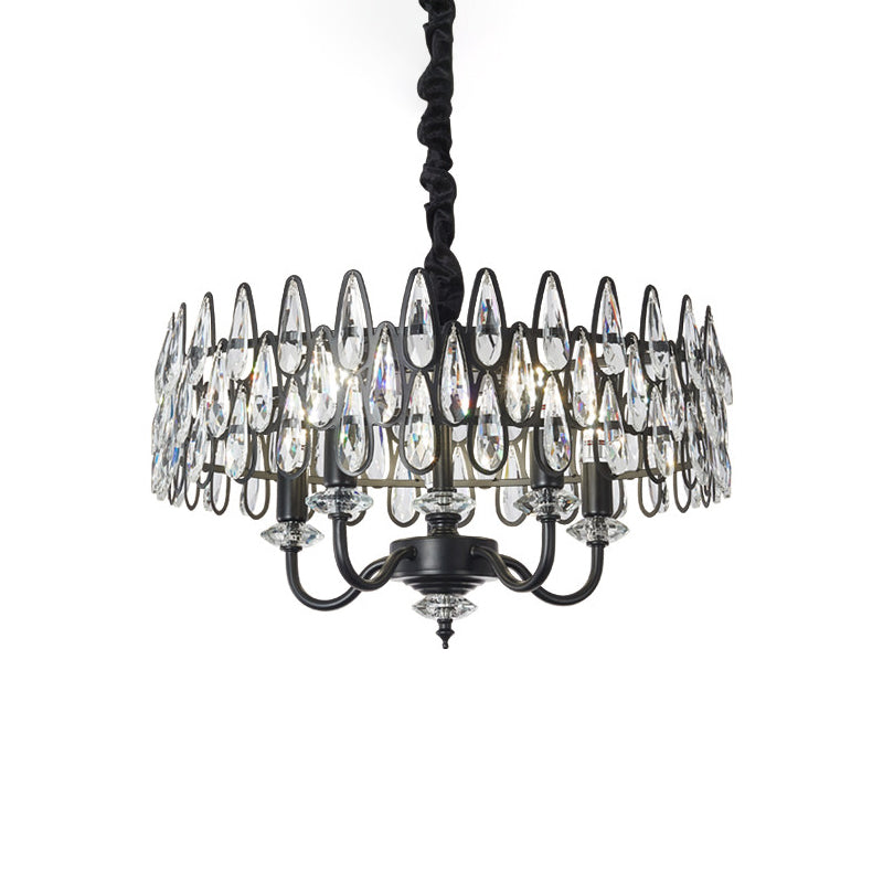 Chandelier de plafond en larme noire avec modernisme de tambour modernisme 4-Light Crystal suspendu suspendu