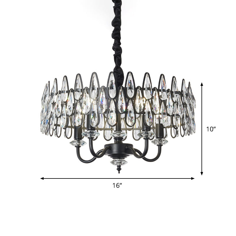 Chandelier de plafond en larme noire avec modernisme de tambour modernisme 4-Light Crystal suspendu suspendu