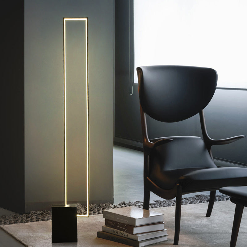 Metallic Rectangle Frame Reading Floor Lamp Minimal LED Black Standing Light for Bedroom