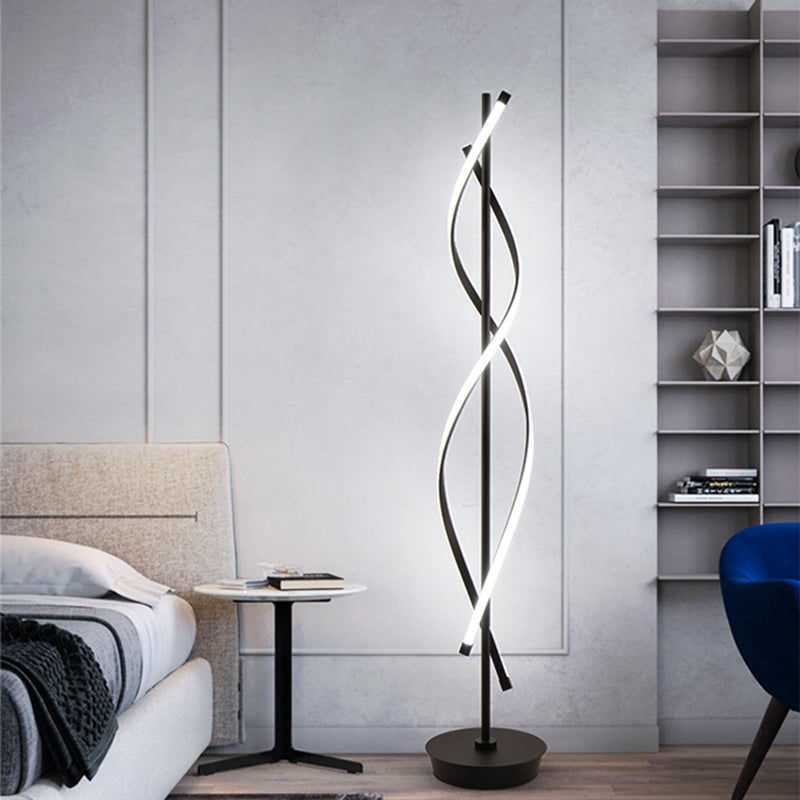 Black Twist Standing Lamp Simple LED Metallic Reading Floor Lighting in Warm/White Light