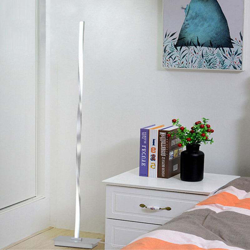 Metallic Spiral Line Floor Reading Lamp Minimalist Black/Silver LED Stand Up Lighting in Warm/White/Natural Light