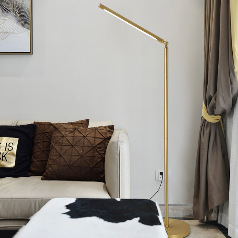 Brushed Brass Column Floor Lamp Minimalist LED Metallic Adjustable Standing Lighting for Living Room